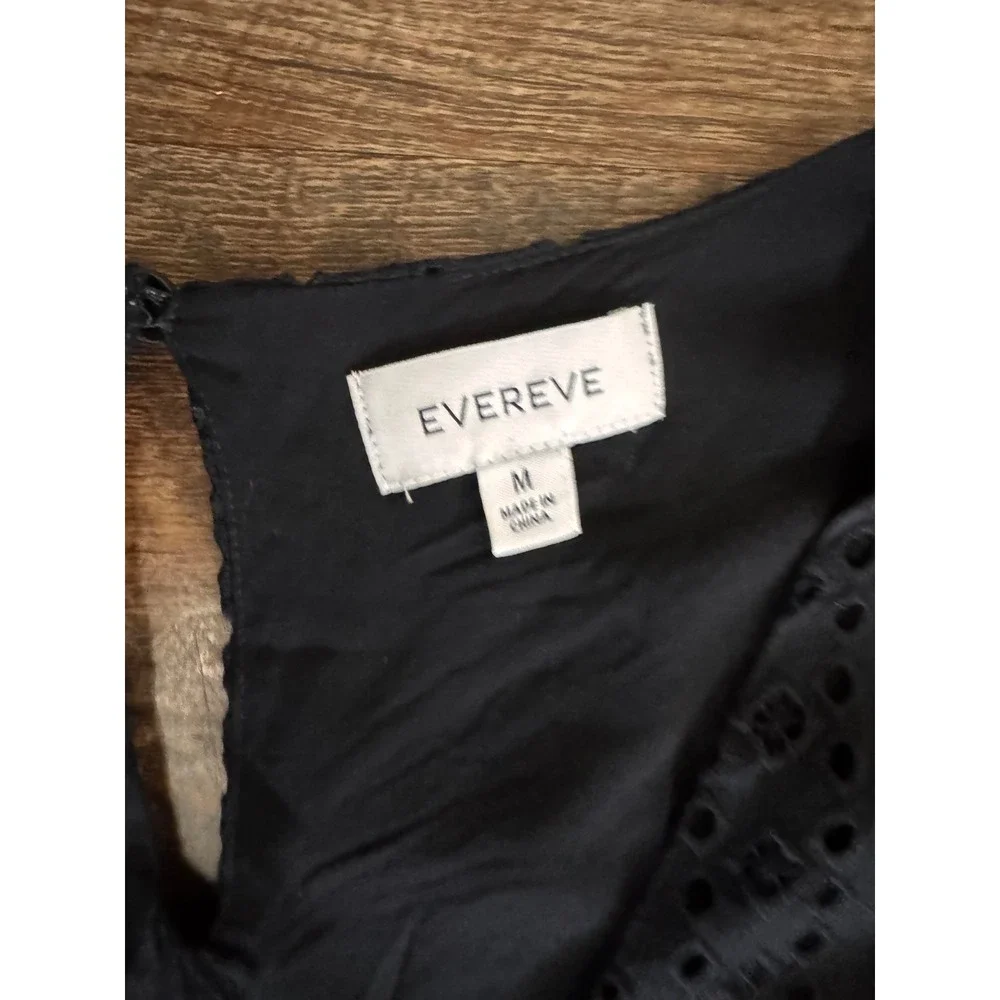 EverEve Black Eyelet Dress Medium Ruffle Sleeve Lined Shift Mini Dress